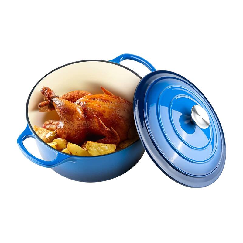 6 QT Enameled Dutch Oven Pot with Lid, Cast Iron Dutch Oven with Dual Handles Non-stick Enamel Coated Cookware - Blue