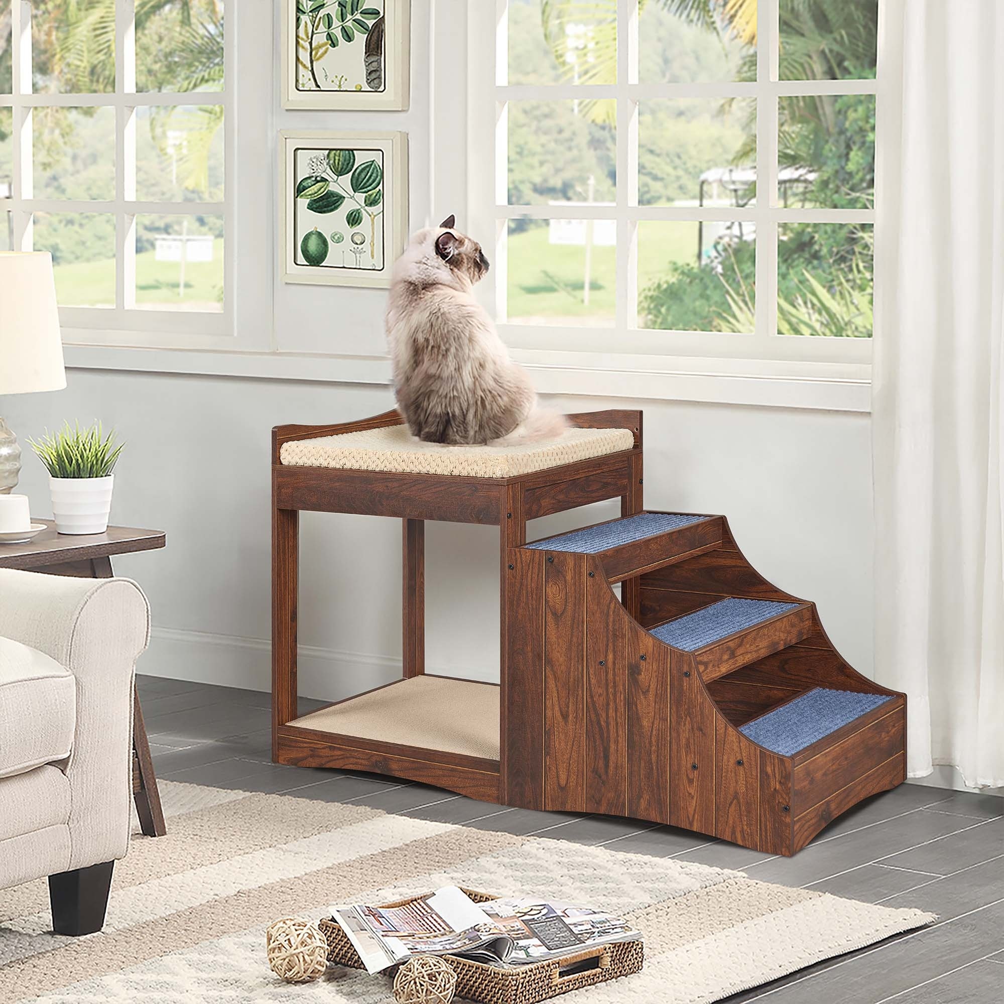 Pet Bunk Bed with Removable Step for Dogs and Cats