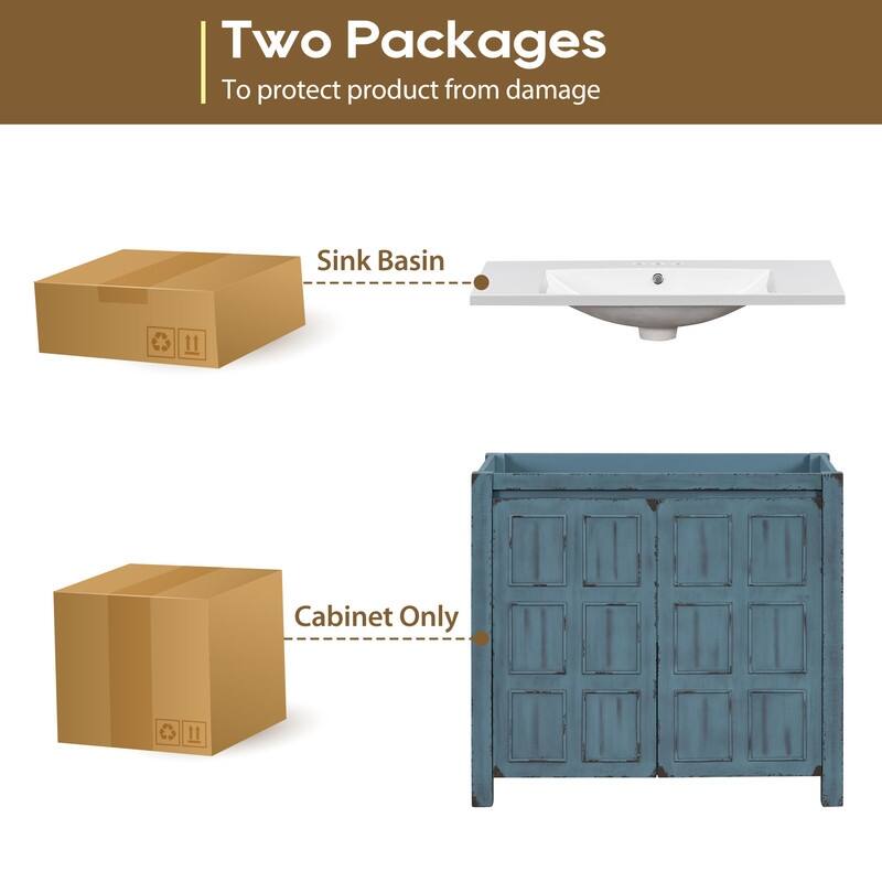 36" Retro Bathroom Vanity Organizer with Sink, Combo Cabinet Set, Bathroom Storage Cabinet