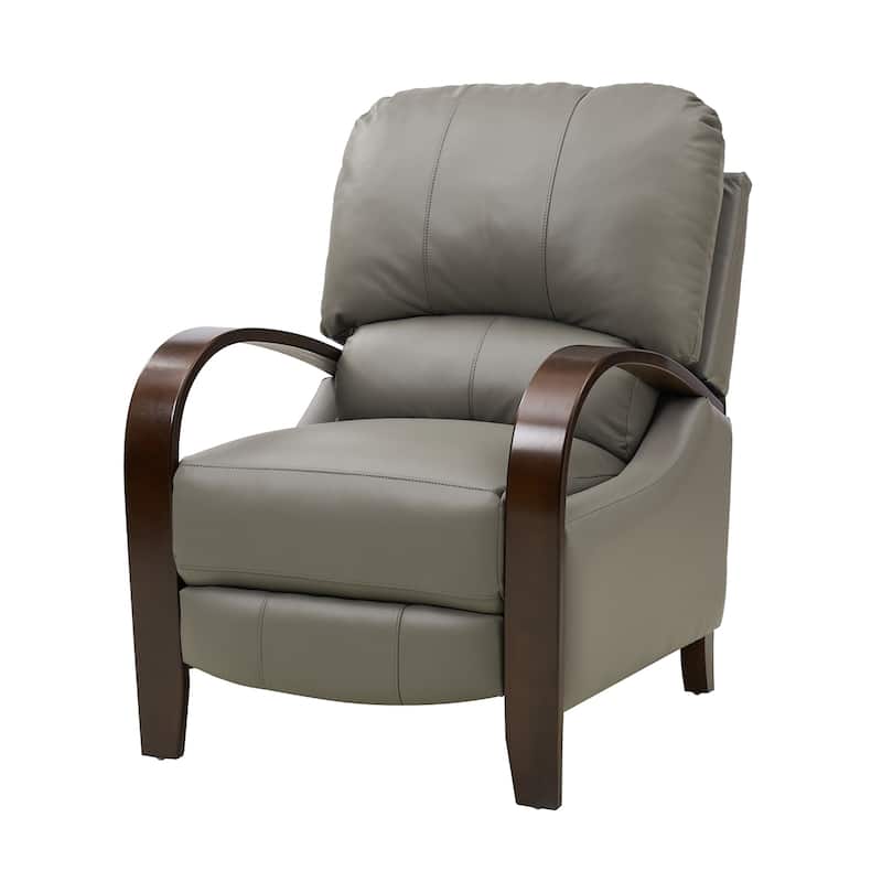 Alex Mid-century Modern Genuine Leather Manual Recliner with Wooden Curved Arms