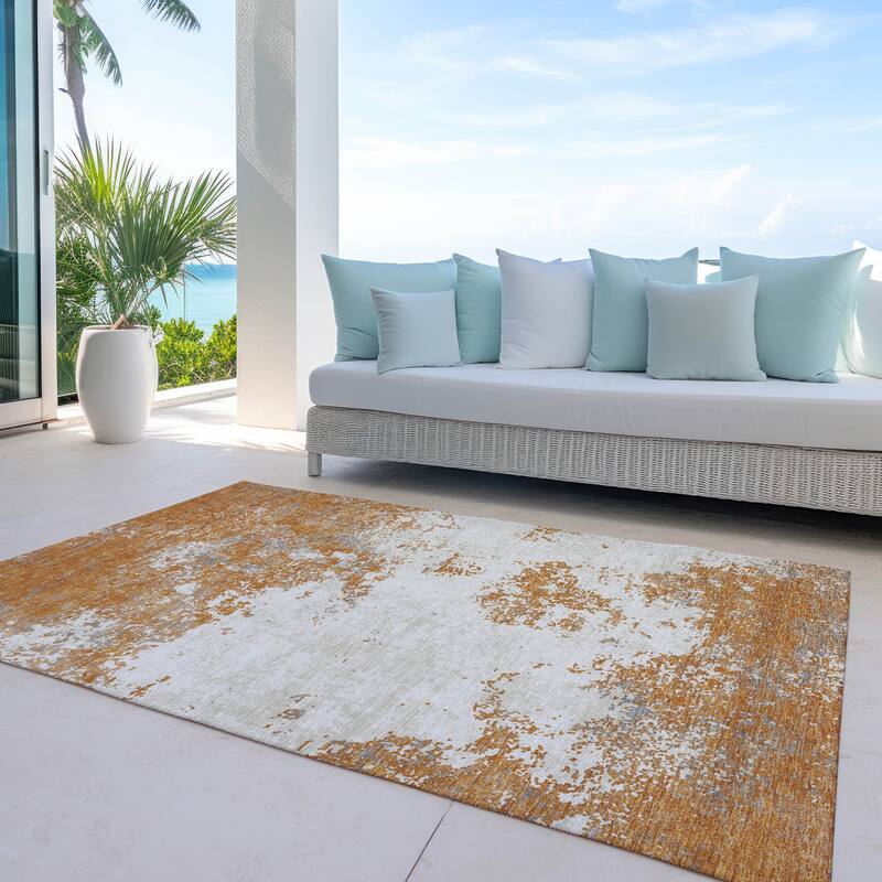 Machine Washable Indoor/ Outdoor Abstract Pixels Chantille Rug