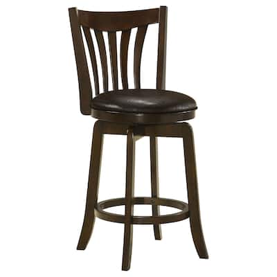 Ethan Swivel Counter Height Chair, Dark Brown Faux Leather, Hardwood