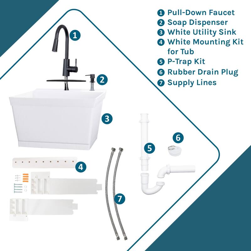 TEHILA 19-Gallon Wall-mounted Utility Sink 22.88 in. W Laundry Tub with Pull-down Faucet