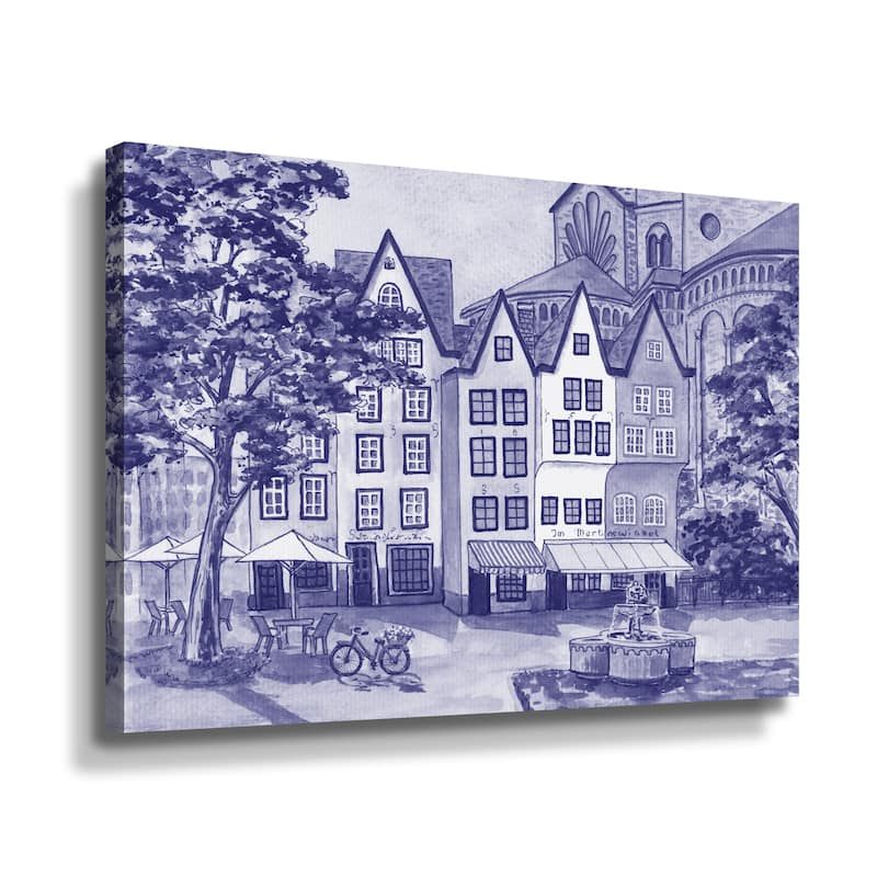Cologne Germany Buildings CafÃ© Bicycle Church Purple Blue Very Peri ... - Cologne Germany BuilDings Caf%C3%A9 Bicycle Church Purple Blue Very Peri Gallery WrappeD Canvas By Irina Sztukowski