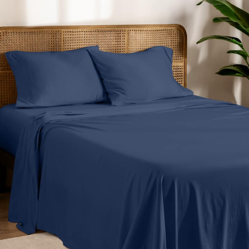 Bare Home Organic Cotton Jersey Sheet Set - Twin XL - Dark Blue
