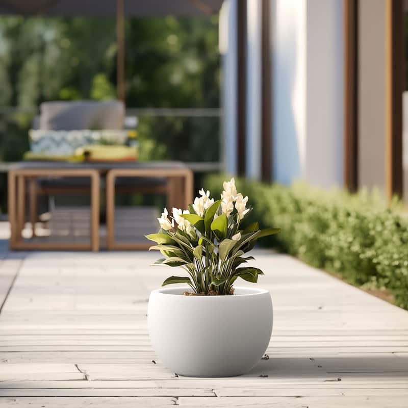 Tall Concrete Round Plant Pots / Large Indoor and Outdoor flower Planters - 15 Inch x 10.5 Inch - Crisp White