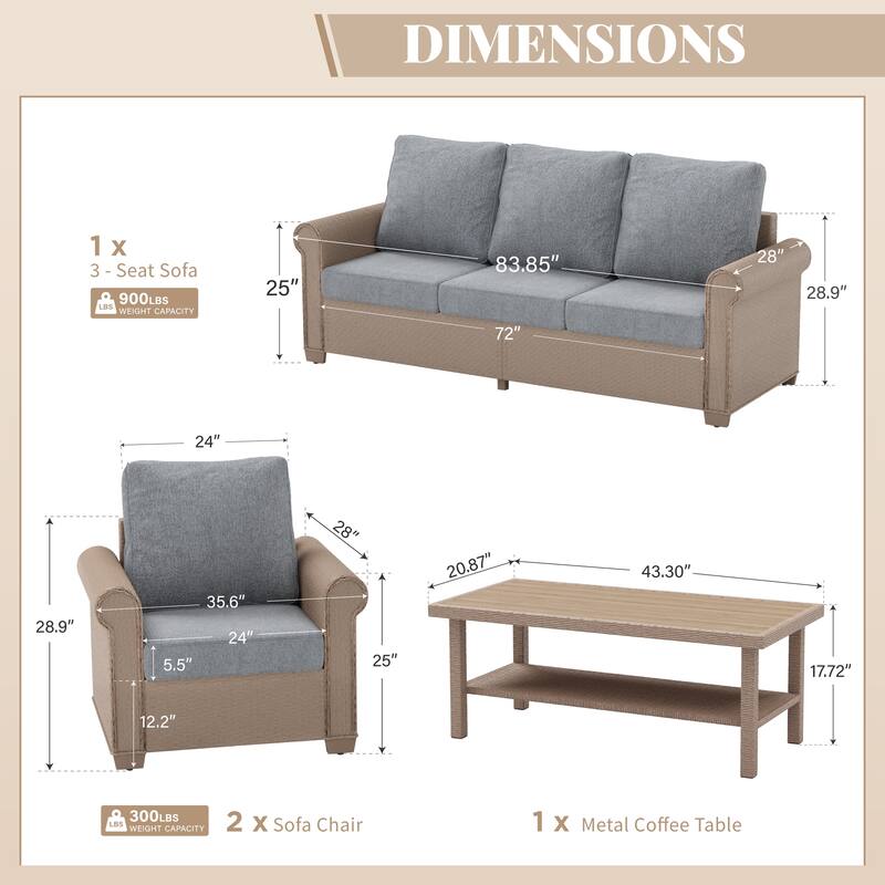 MAISON ARTS Luxury Wicker Patio Conversation Sofa Set with Curved Armrests with Cushions