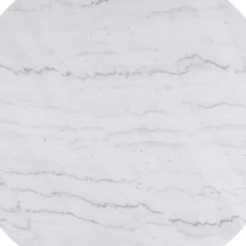 Voa Dining Table, 54 Inch Round, White Marble Top, Black Reeded Base - Black, White