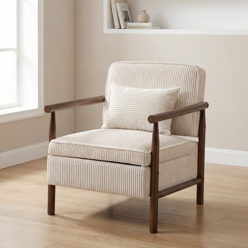 Mid Century Storage Chair with Wood Frame and Lumbar Cushion (One-Pack)