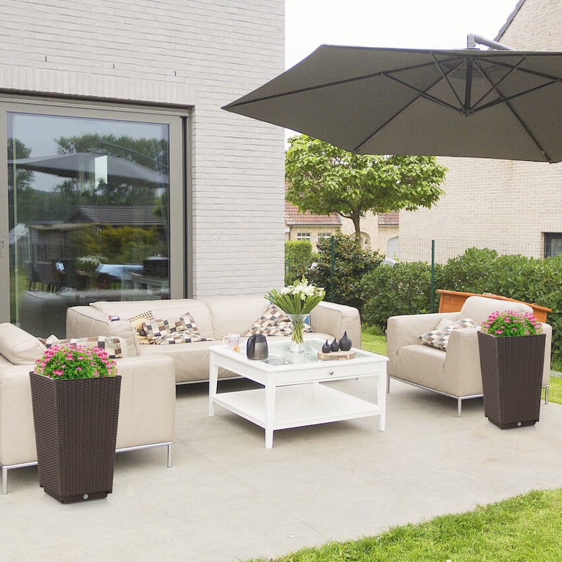 Costway 2PCS Outdoor Wicker Flower Pot 22.5''Tall Planters with - See Details