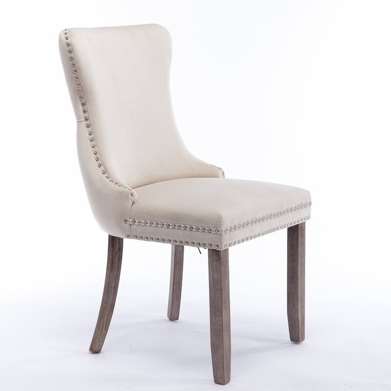 Set of 2 Upholstered Wing-Back Dining Chair with Nailhead and Solid Wood Legs