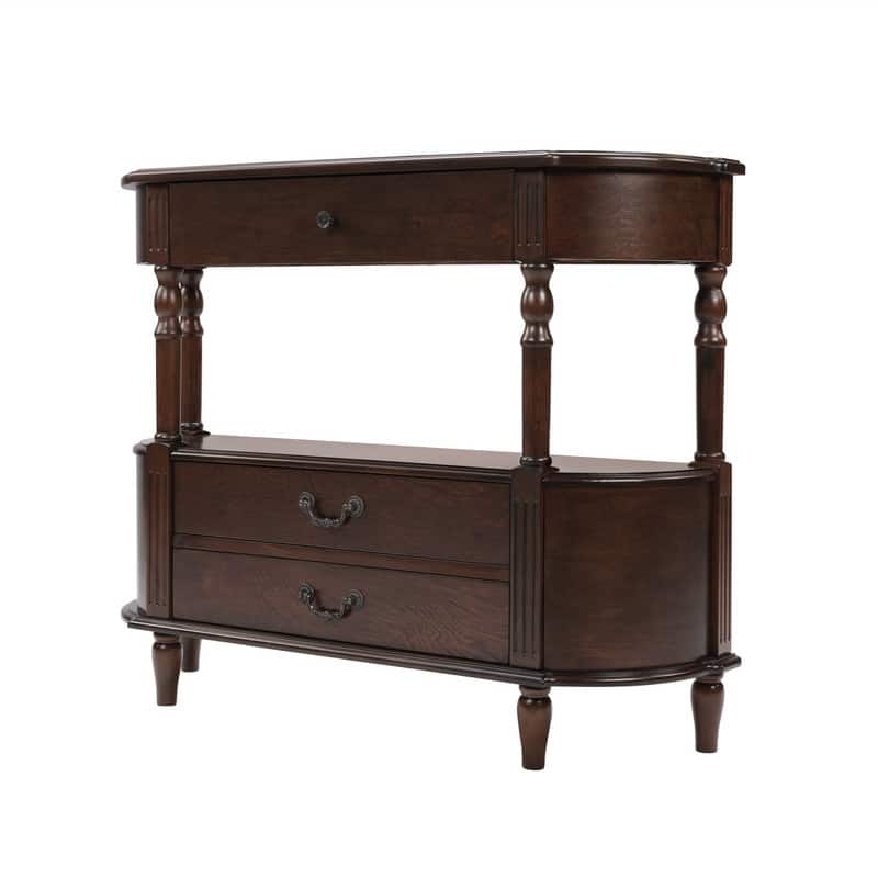 Retro 43" Curved Wood Console Table with 3 Drawers and Open Shelf, Sofa Table Behind Couch for Living Room and Hallway Storage