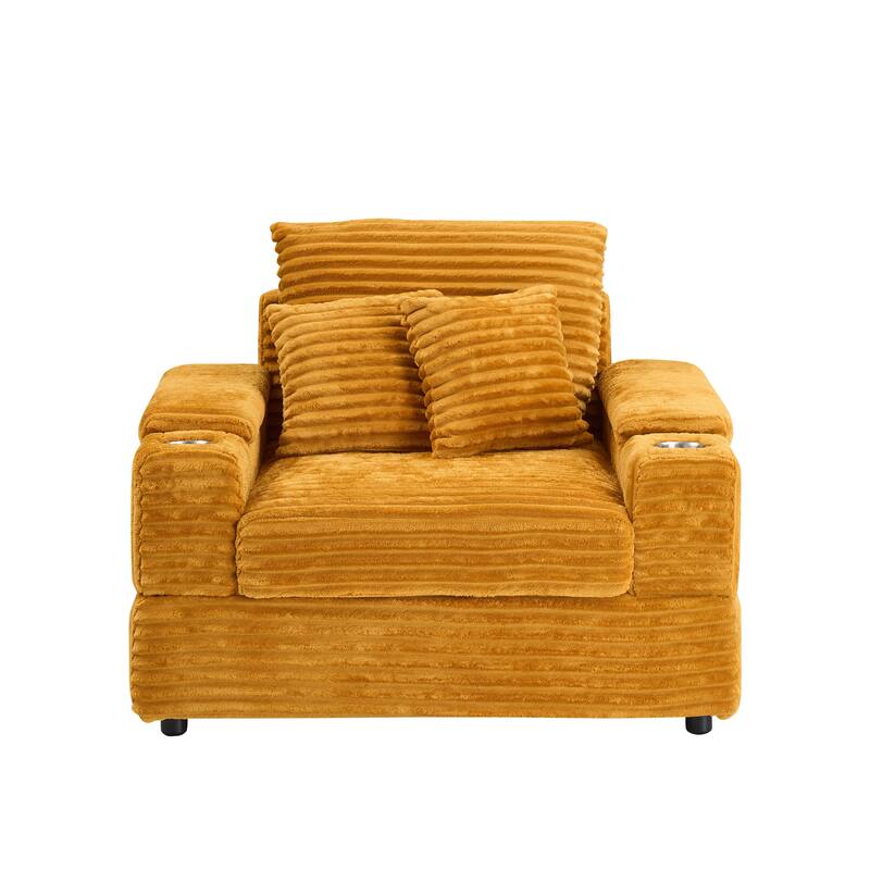 57 Inch Corduroy Single Sofa with Ottoman Sleeper Sofa Lounge Sofa