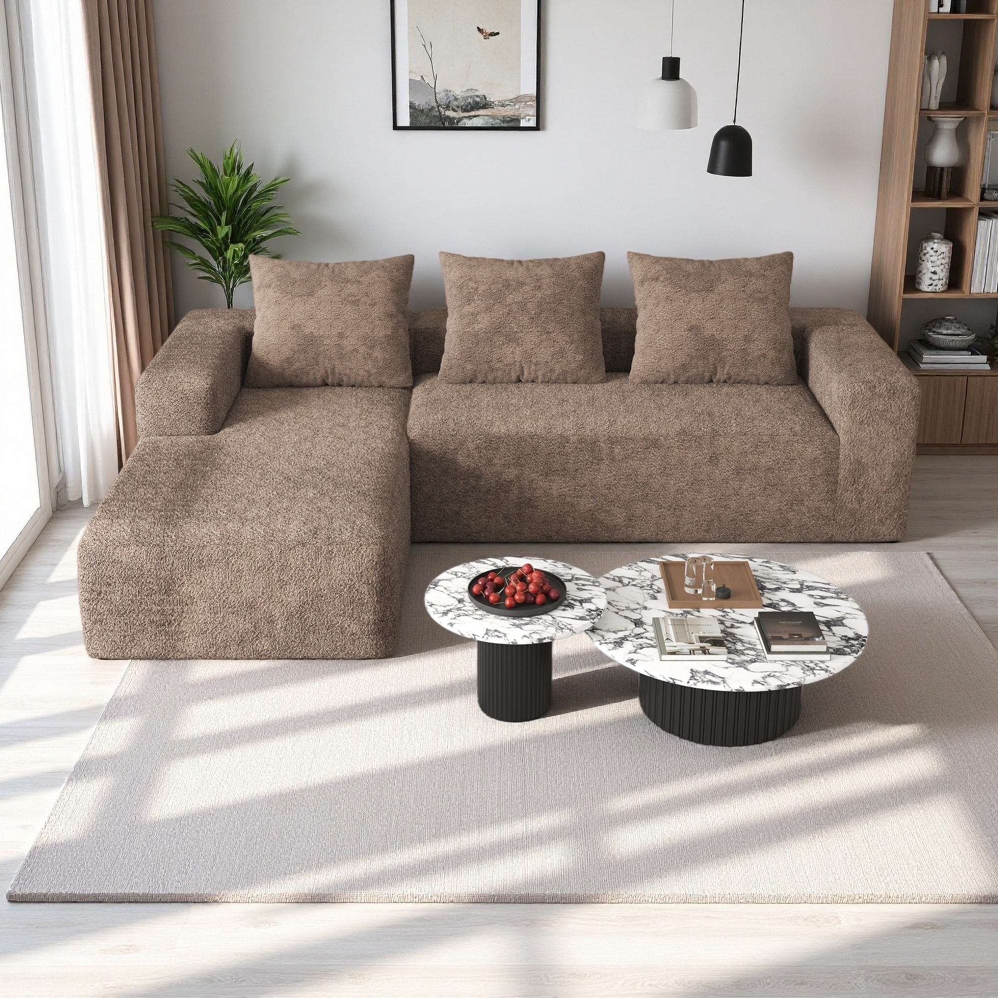 105.5" Corduroy Modular L-Shaped Sectional Sofa with Chaise and No Assembly Required