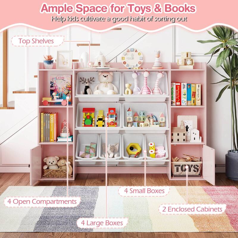 Costway Kids Toy Storage and Bookshelf with 8 Boxes Open Shelves & 2 - See Details