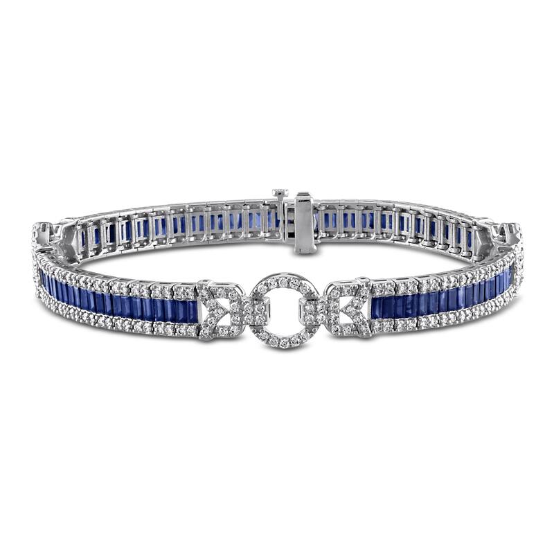 Miadora 14k Gold Diamond and Sapphire Tennis Bracelet 7.25" - Blue
