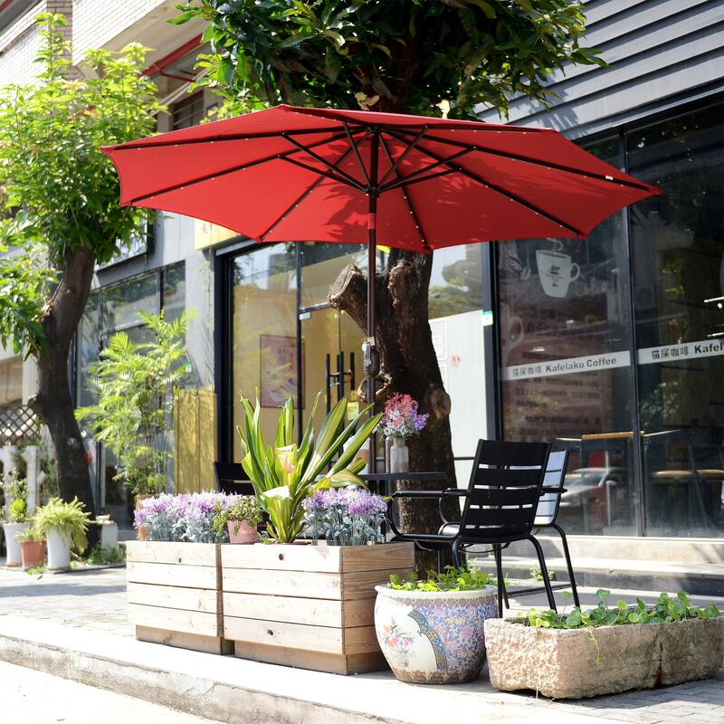 Villacera 9' Solar/LED Umbrella with 8 Steel Ribs and Tilt, Base Not Included
