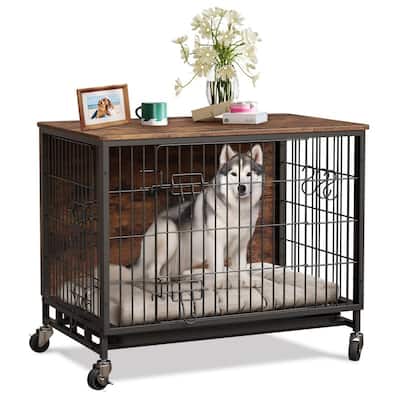 Dogs Kennel Crate Furniture with Removable Tray and Wheels