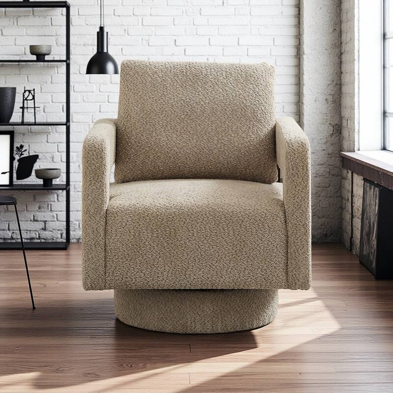 Bouclé 360° Swivel Accent Chair with Removable Back Cushion(250lb Capacity) - taupe