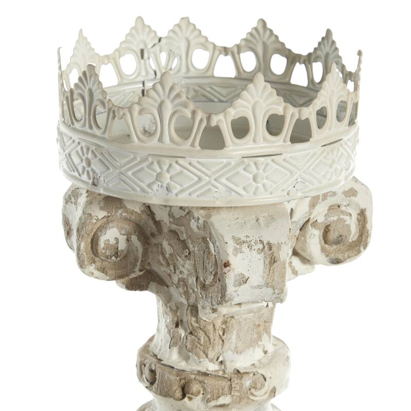 Glass Scroll Candle Holder with White Crown - Set of 2 Beige - Roche River Decor