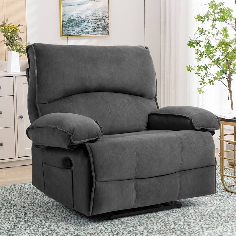 Oversized Manual Recliner Chair, Push-Back Velvet Recliner with Massage and Pillow Top Arms, for Living Room/Office - Grey