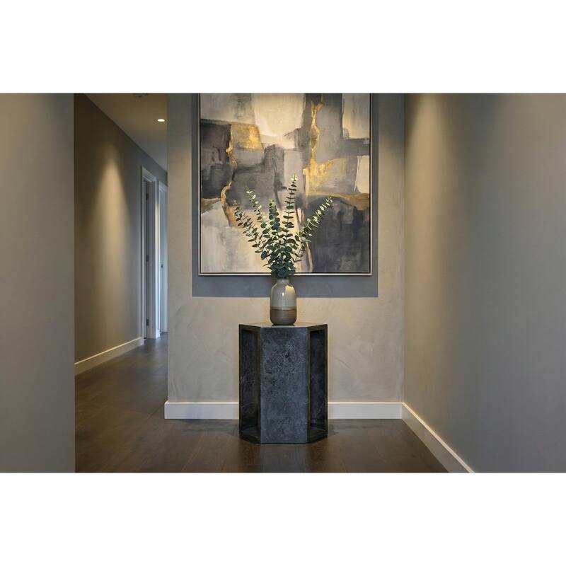 Roomfitters Luxury Natural Marble Hexagon Side Table, Solid Stone Geometric Pedestal End Table, Polished Finish