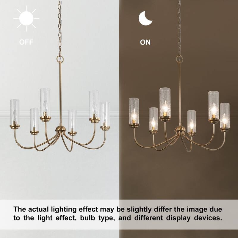 Maisi Modern Glam 6-Light Gold Cylinder Glass Chandelier for Dining Room Bedroom - D25"xH24.5"