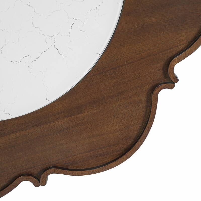 Mid-Century Style 2-Tier Coffee Table with Petal-Shaped White Crackle Pattern Glass