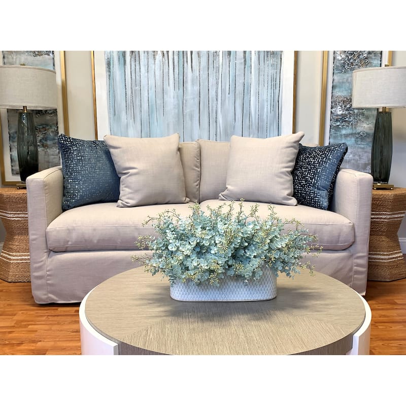 Seeded Eucalyptus Arrangement in an Oval Ceramic Pot - Teal, Green, Gray