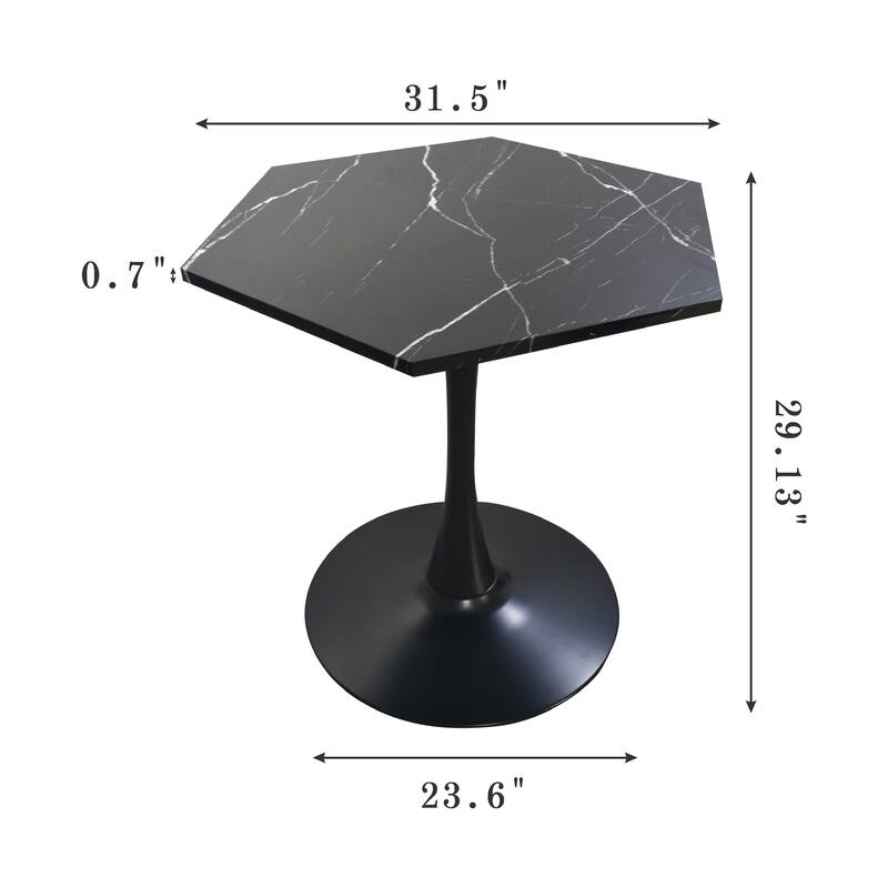 31.50" Modern Hexagonal Coffee Table with Printed Marble Top and Metal Base for Dining Room, Kitchen and Living Room