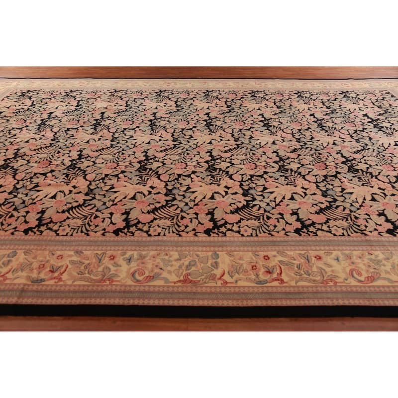 Hand Knotted Oriental 100% Wool Carpet Traditional All-Over Black Aubusson Area Rug - 17' 11'' X 11' 11''