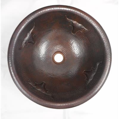 15" Round Copper Bathroom Sink with Texas Longhorn/Steer Design by SimplyCopper - 15" x 15" x 5.5"
