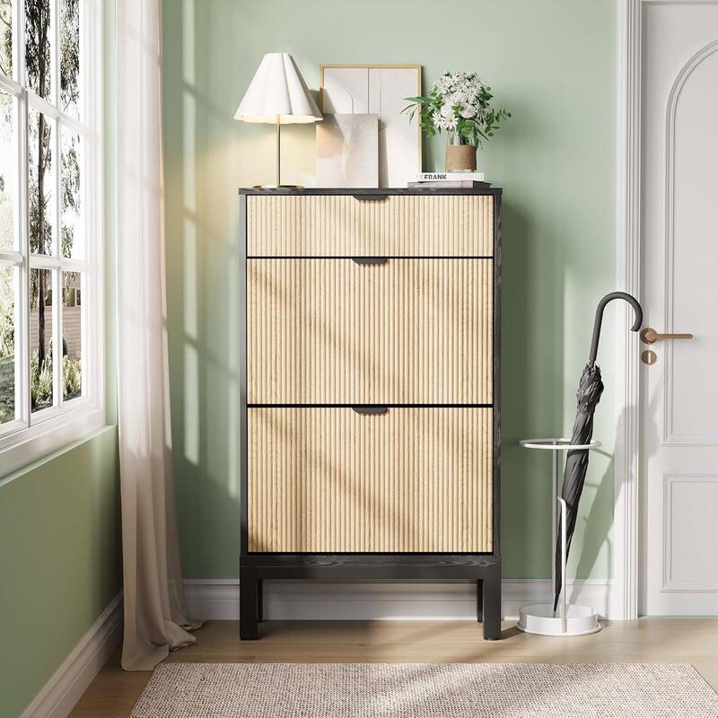 Shoe Storage Cabinet with 2 Flip Drawers and A Drawer