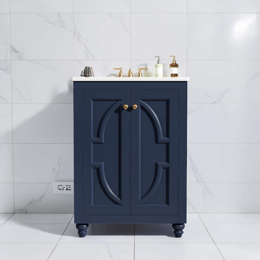 24 Inch Bathroom Vanity with Ceramic Sink, French Style Storage Cabinet with Adjustable Shelf and Soft Close Hinges