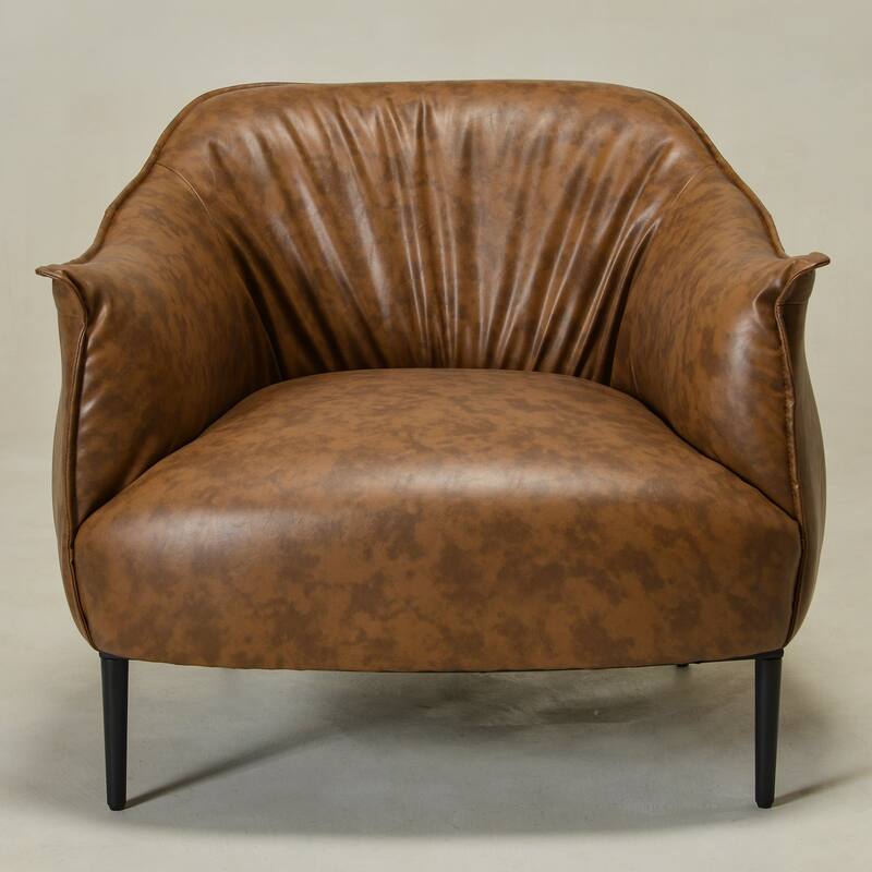 KINWELL 33" Wide Faux Vegan Leather Upholstery Barrel Accent Chair