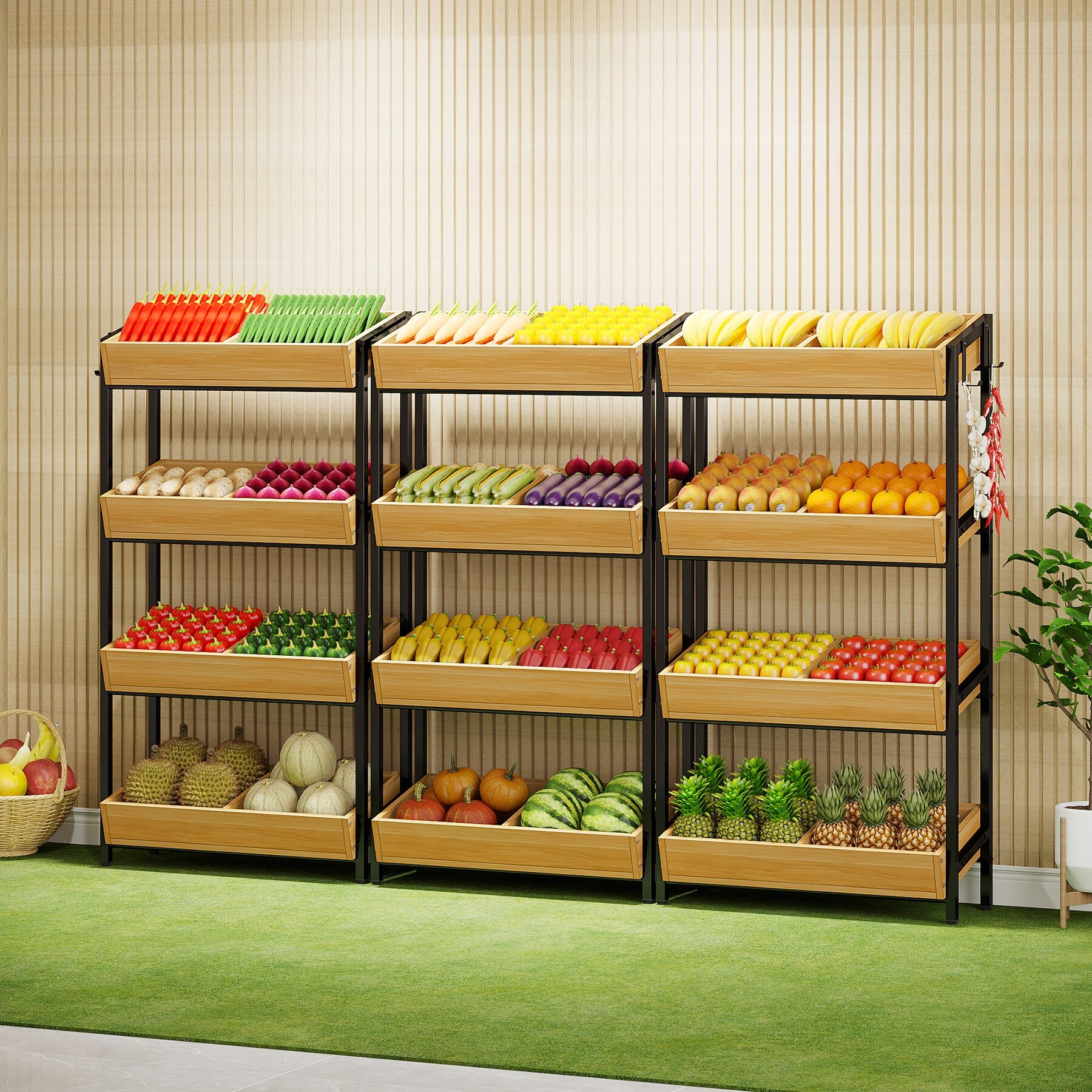4 Tier Vegetable and Fruit Storage Retail Display Rack Stand Black
