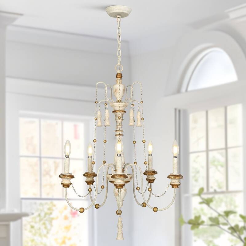 The Gray Barn Farmhouse Wood Chandelier French Country Classic Lights - 5-light D 21.5" x H 30"