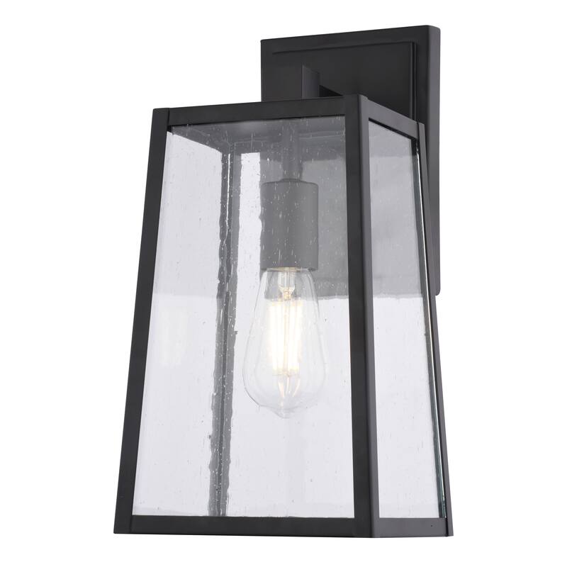 VAXCEL Sutton 1-Light Matte Black Wall Light, Clear Seeded Glass, Use for Exterior Porch Patio Front Door or Garage