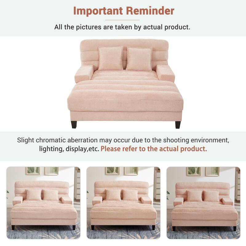 Modern Chaise Lounge Sofa 57.1" Sofa Bed Chenille Upholstered Lounge Sofa Chair with Adjustable Backrest and LED Light Strip