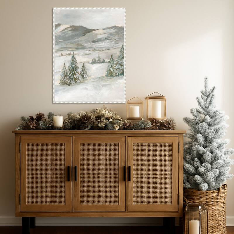 Snowy Slopes I by Ethan Harper Framed Canvas Wall Art Print - Sylvie Beaded White