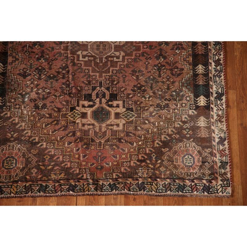 Qashqai Persian Antique Area Rug Hand-Knotted Wool Carpet - 3'9"x 4'10"