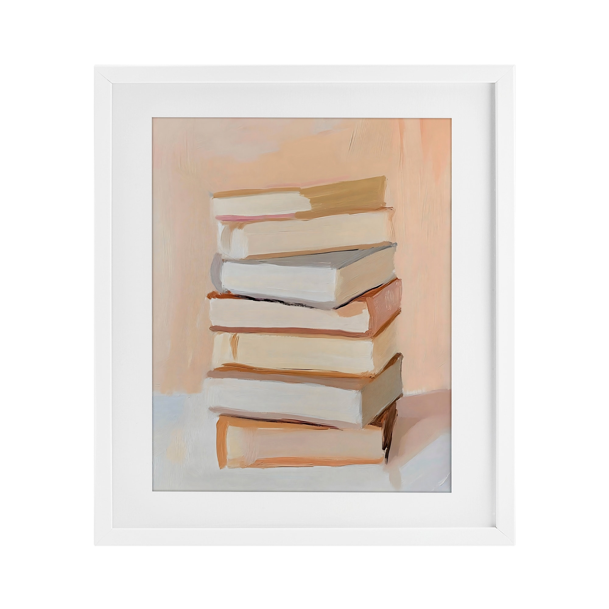 Stupell Book Stack Soft Orange Under Glass Framed Design By LSR Design Studio