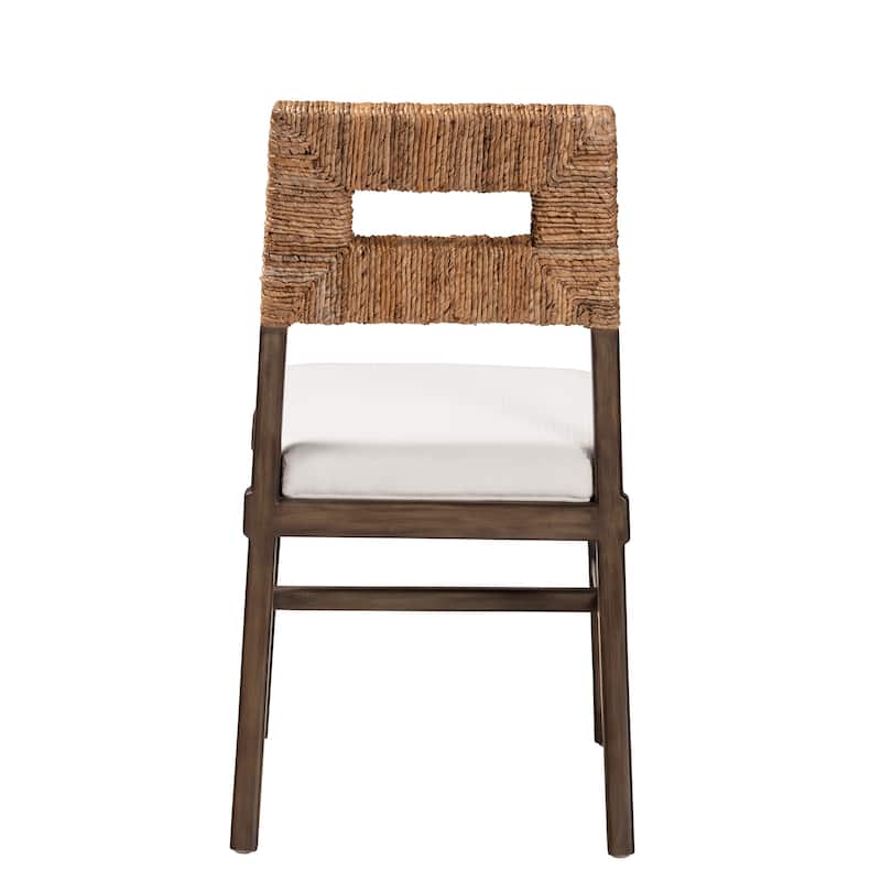 Porsha Modern Bohemian Dark Brown Finished Mahogany Wood and Natural Rattan Dining Chair