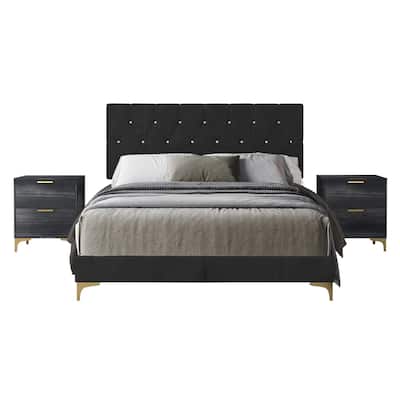 CraftPorch 3 Piece Bedroom Nightstands Set Diamond Button Tufted Bed