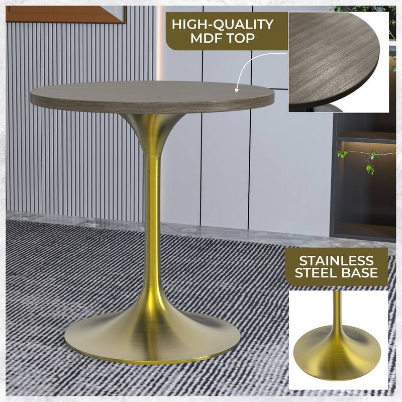 LeisureMod Verve 27" Round Dining Table with MDF Wood TableTop and Brushed Gold Base for Kitchen & Dining Room