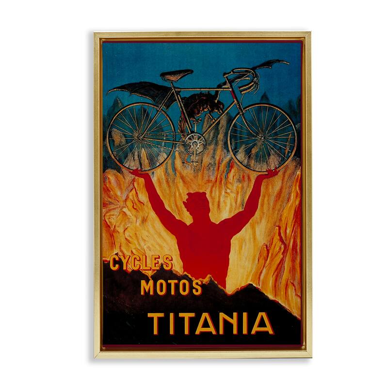 Stupell Vintage Dragon & Bicycle Framed Floater Canvas Wall Art Design By Marcus Jules - 21 x 31 - Gold