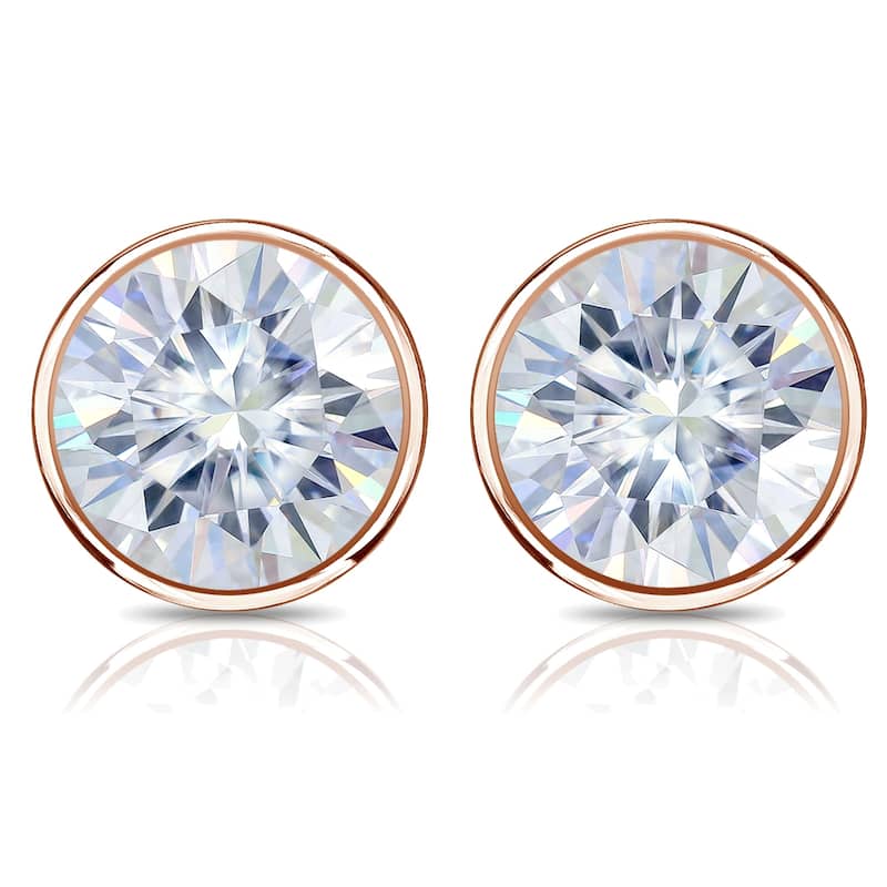 Auriya 14k Gold 2 1/2ctw Bezel-set Round Moissanite Stud Earrings - 7 mm
