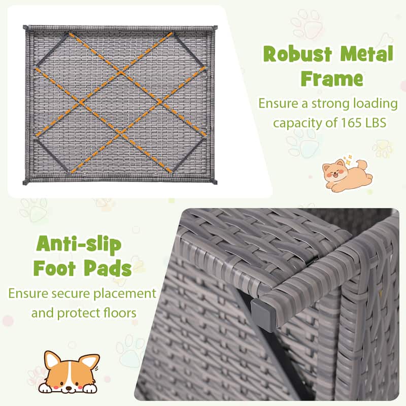 Gymax Wicker Dog House w/ Canopy PE Rattan Dog Bed Waterproof - Gray