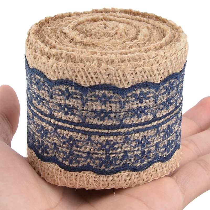 Wedding Party Lace Edge Decoration Craft Burlap Ribbon Roll Navy Blue 3.3 Yards - Navy Blue