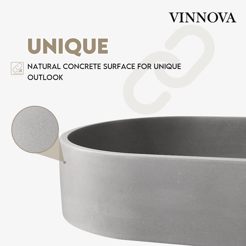 Vinnova Eibar Grey Concrete Oval Vessel Bathroom Sink - 23.6"L×13.8"W×4.7"H